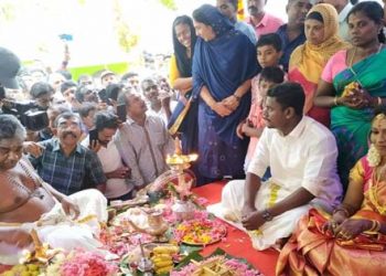 മത സൗഹാർദത്തിന്റെ മാതൃകകൾ ഉയർത്തി ചേരാവള്ളി മുസ്ലീം ജമായത്ത് പള്ളി .  പള്ളി മുറ്റത്ത് അഞ്ജുവിനും ശരത്തിനും മാംഗല്യം: ആശംസകൾ നേർന്ന് മുഖ്യമന്ത്രി പിണറായി വിജയൻ