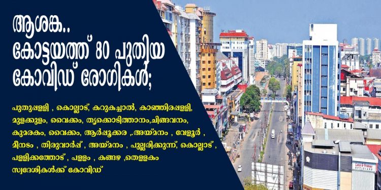 ആശങ്ക; കോട്ടയത്ത് 80 പുതിയ രോഗികൾ; പുതുപ്പള്ളി , കൊല്ലാട്, കറുകച്ചാൽ, ഈരാറ്റുപേട്ട, കാഞ്ഞിരപ്പള്ളി, മുളക്കുളം,വൈക്കം, കാട്ടാമ്പാക്ക്, തൃക്കൊടിത്താനം , പായിപ്പാട് , ചിങ്ങവനം, കുമരകം, വൈക്കം, ആർപ്പൂക്കര ,.അയ്മനം , വേളൂർ , മീനടം , തിരുവാർപ്പ് , അയ്മനം , പുല്ലരിക്കുന്ന്, കൊല്ലാട് , പള്ളിക്കത്തോട് , പള്ളം , കങ്ങഴ ,തെള്ളകം സ്വദേശികൾക്ക് കോവിഡ്