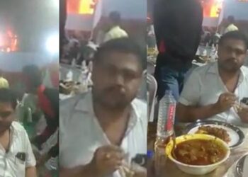 വിവാഹ പന്തലിന് തീപിടിക്കുമ്പോള്‍ സമീപത്ത് ഇരുന്ന് ഭക്ഷണം കഴിച്ചും ഭക്ഷണത്തെ കുറിച്ചുമുള്ള അതിഥികളുടെ വീഡിയോ ആണ് ചിരിപടര്‍ത്തുന്നത്