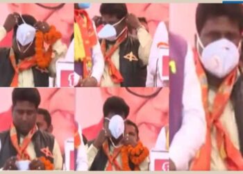 മാസ്ക്കൊരു ടാസ്കാണ്!; മാസ്കിടാന് പാടുപെടുന്ന ശിവസേനാ നേതാവ്, ചിരിപടര്ത്തി ‘പോരാട്ടം’