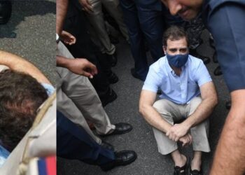 റോഡില് ഒറ്റയ്ക്ക് കുത്തിയിരുന്ന് പ്രതിഷേധിച്ച് രാഹുല് ഗാന്ധി; പൊലീസ് അറസ്റ്റ് ചെയ്തു നീക്കി, എഐസിസി ആസ്ഥാനത്ത് എംപിമാരുടെ പ്രതിഷേധം