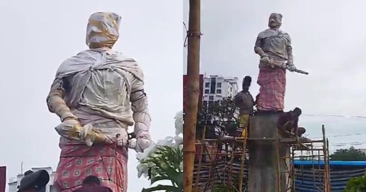 മാസങ്ങളുടെ കാത്തിരിപ്പ്, ബസ്സിടിച്ച് തകർന്ന ശക്തന്‍ പ്രതിമ പുനഃസ്ഥാപിച്ചു