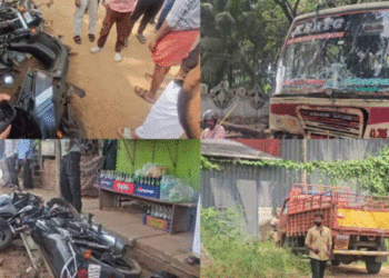 കെഎസ്ആര്‍ടിസി ബസിടിച്ച് നിയന്ത്രണം നഷ്ടപ്പെട്ട ലോറി 4 ബൈക്കുകളില്‍ ഇടിച്ചു, ഒഴിവായത് വന്‍ ദുരന്തം