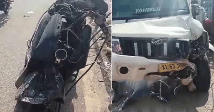 നിയന്ത്രണം വിട്ട പിക്കപ്പ് വാന്‍ സ്‌കൂട്ടറില്‍ ഇടിച്ച് കയറി അപകടം, ഡ്രൈവര്‍ക്ക് പരിക്ക്